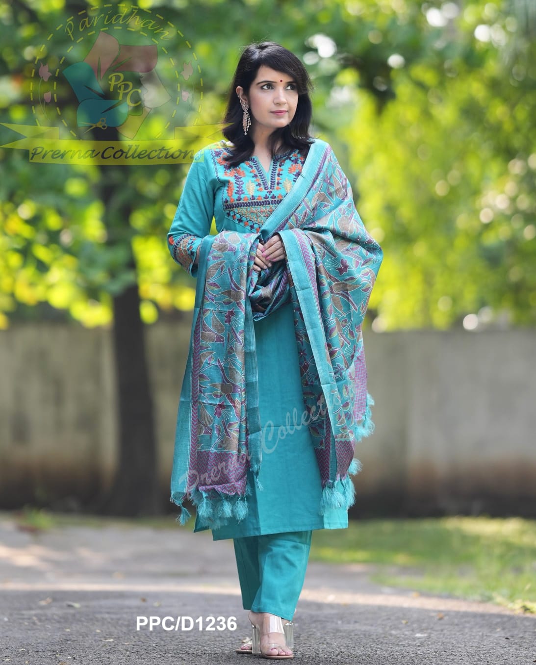 Khadi cotton embroidery suit set