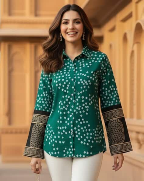 Summer SPECIAL 🦋 Designer Party Wear Look Chinnon Printed Bandhani Shirt*👗