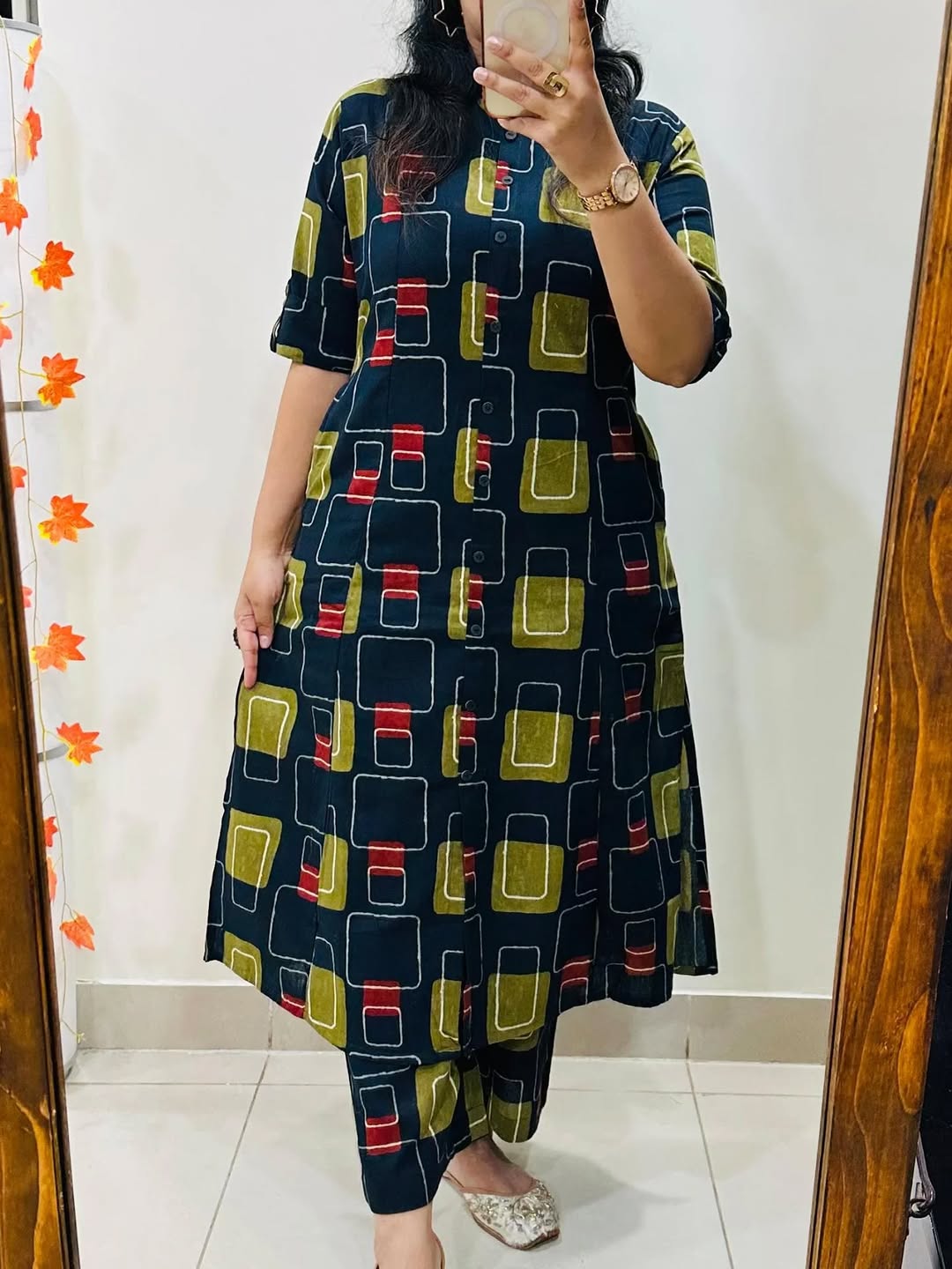 Blue printed office wear cotton cord set