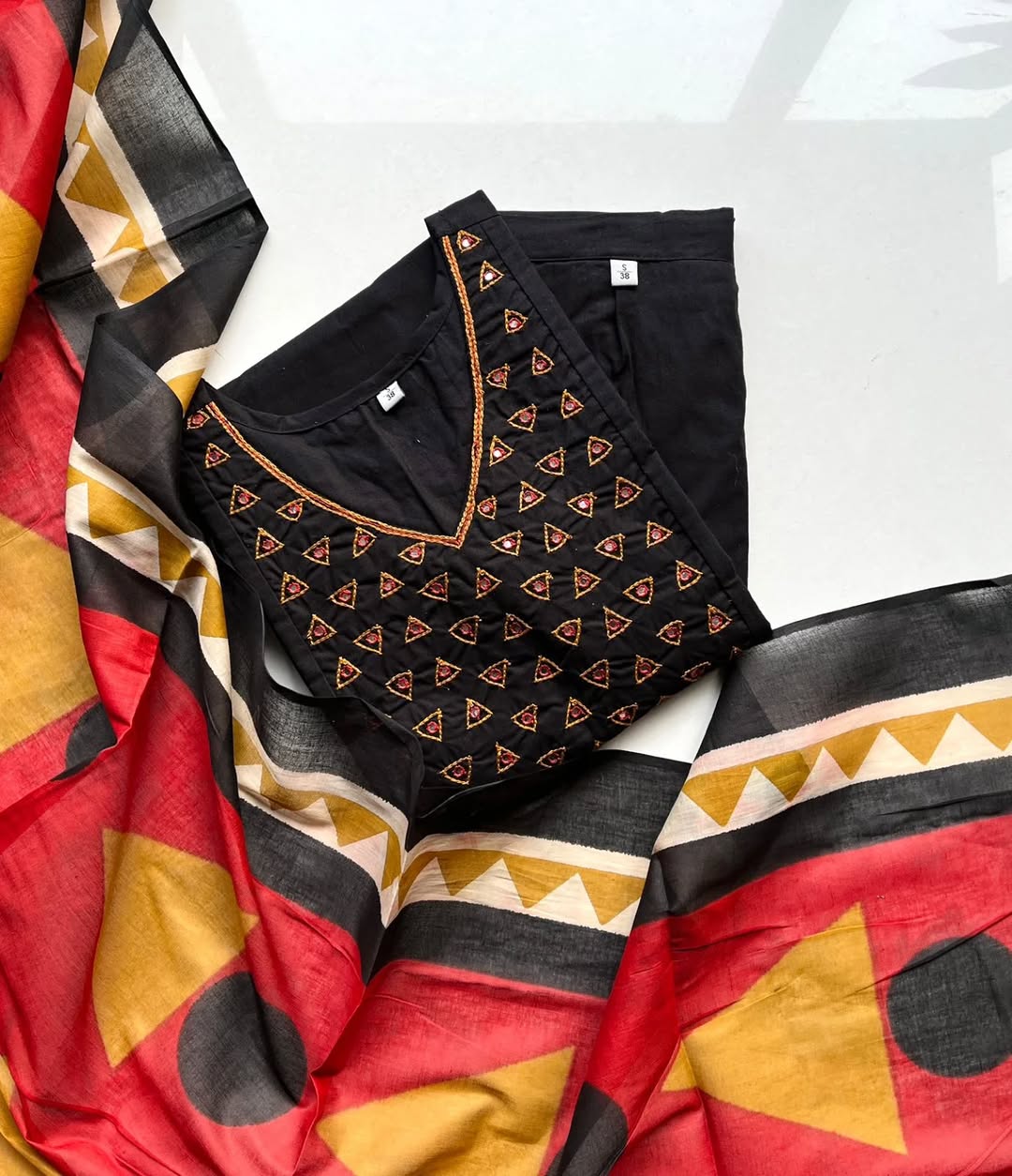 Pure fine cotton fabric heavy embroidery kurti with pant with cotton dupatta