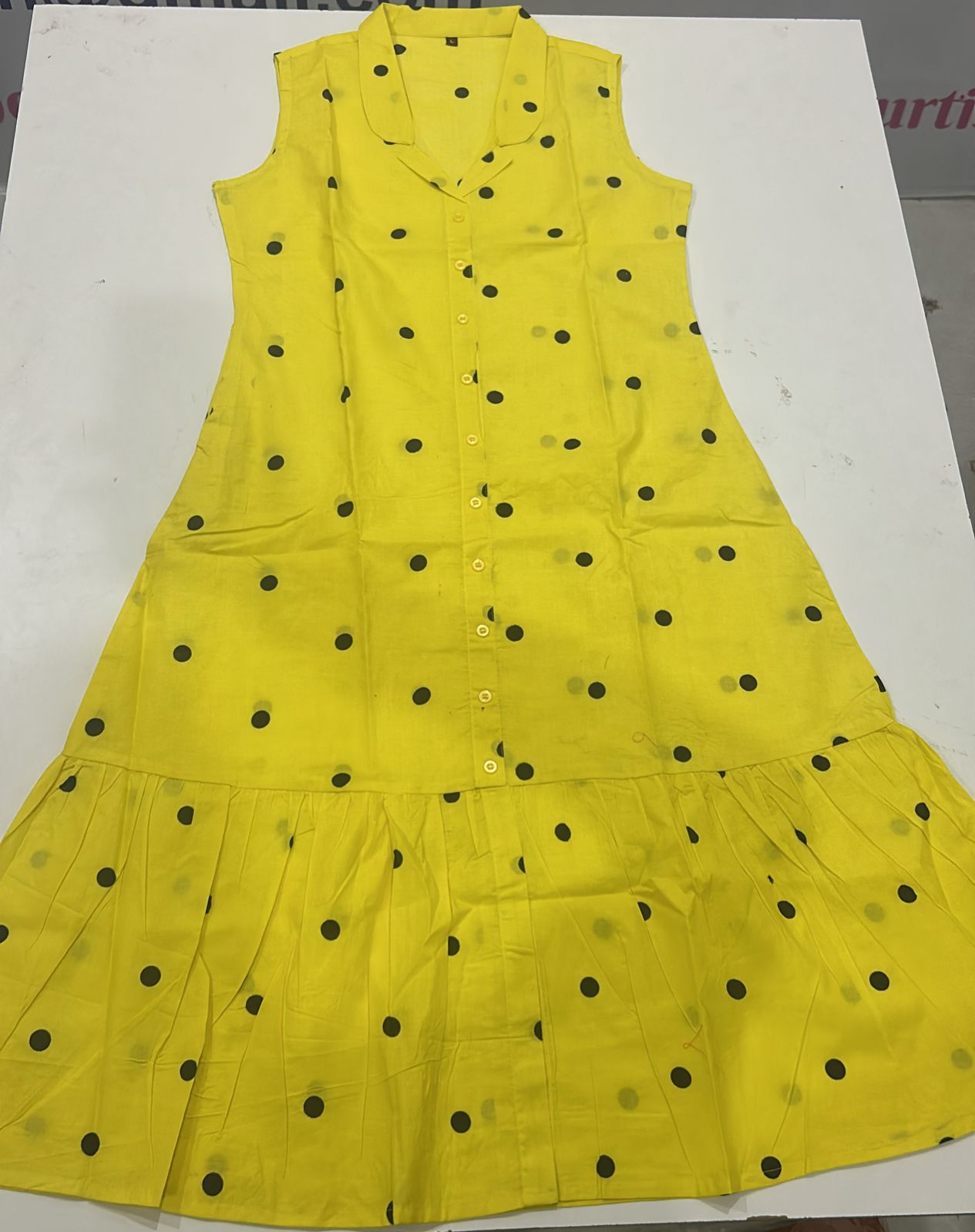 Women's Polka Dot Cotton A-Line Midi Dress with Mega Sleeves