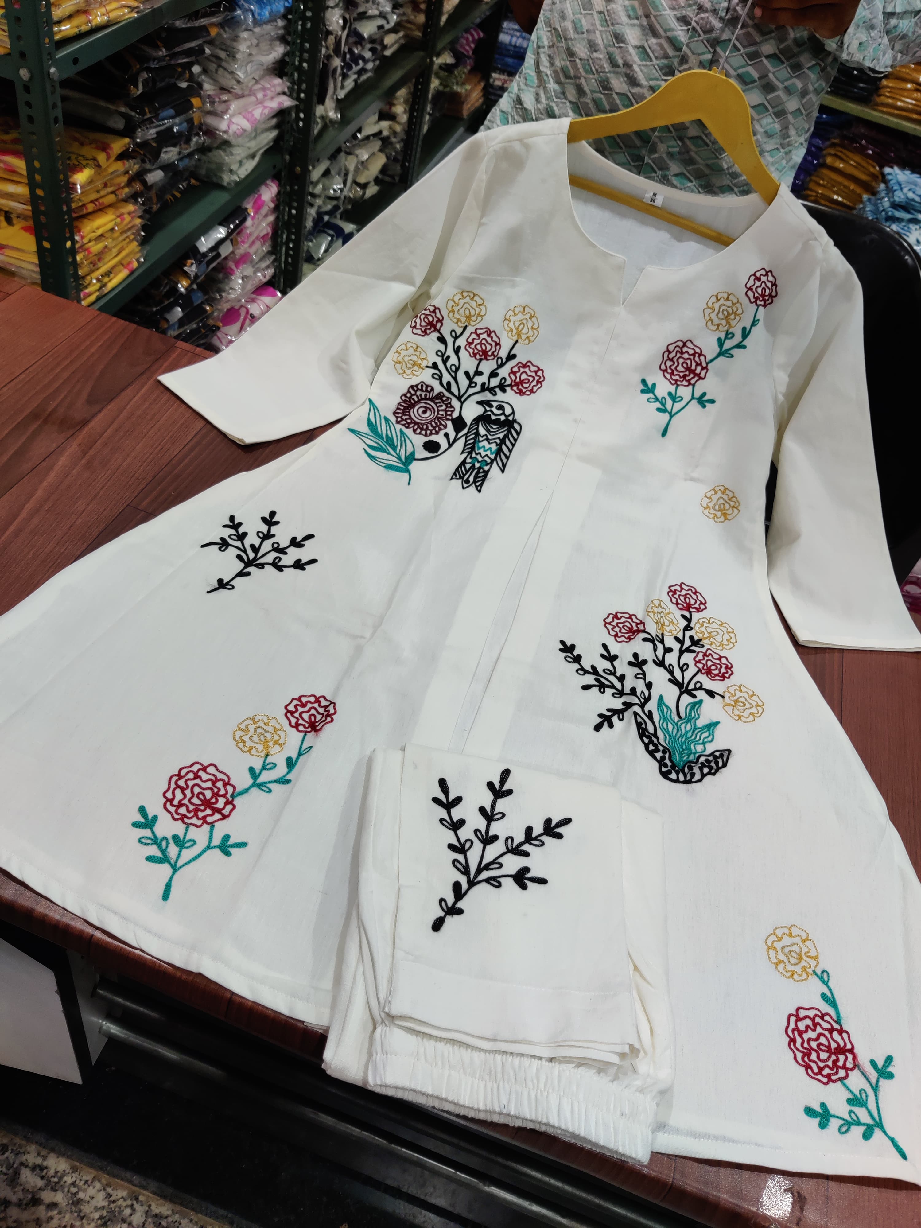 Women's Cotton Flex Kurta Pant Co-Ord Set with Heavy Aari Work