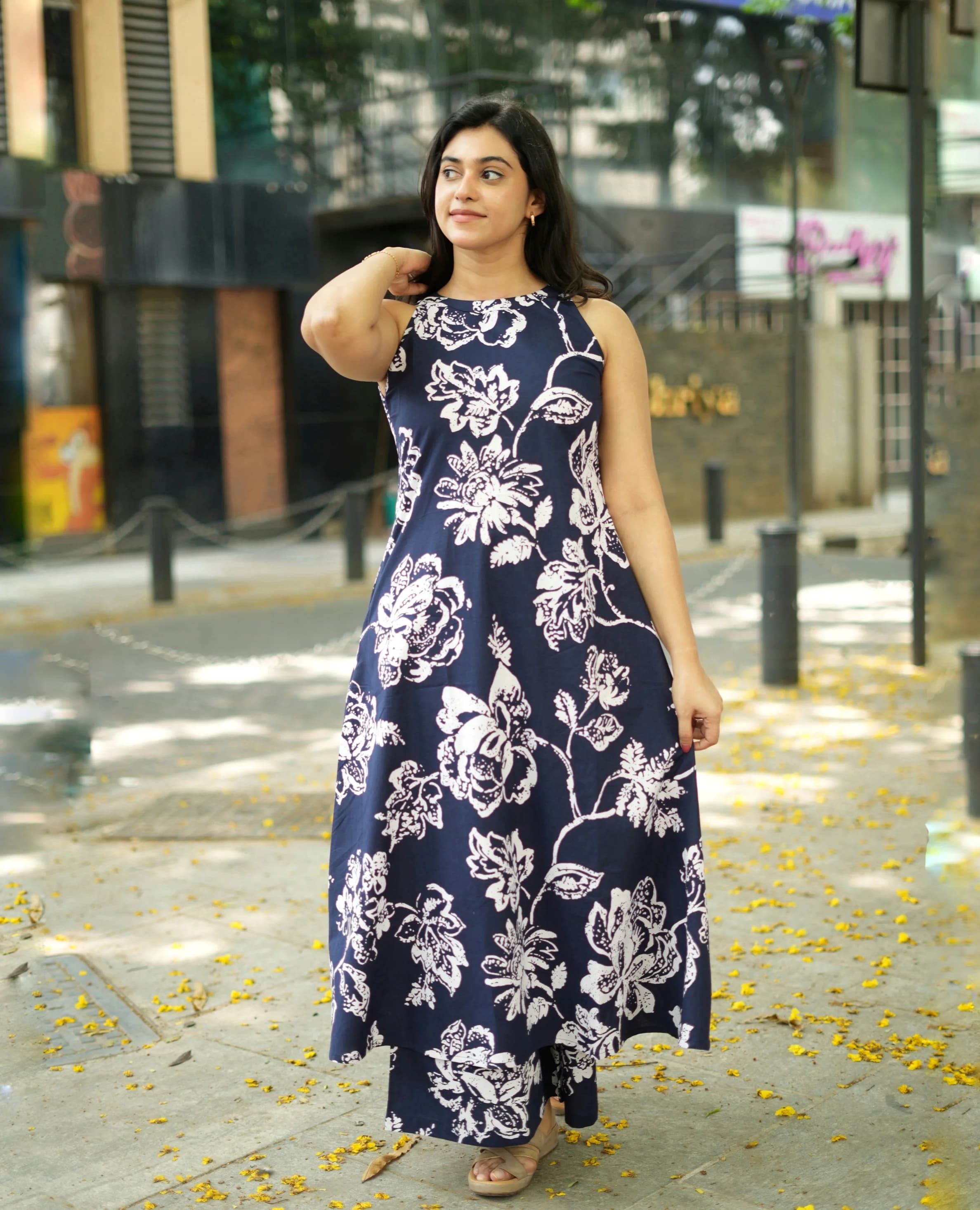 Women's Cotton Halter Neck A-Line Kurta Palazzo Set