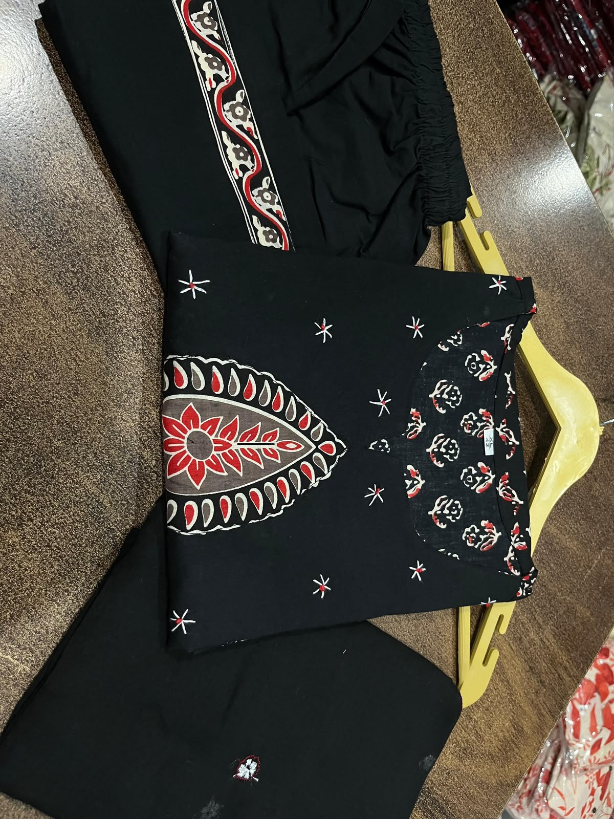 Hand Embroidered Cotton Kurti Pant Set with Cotton Dupatta