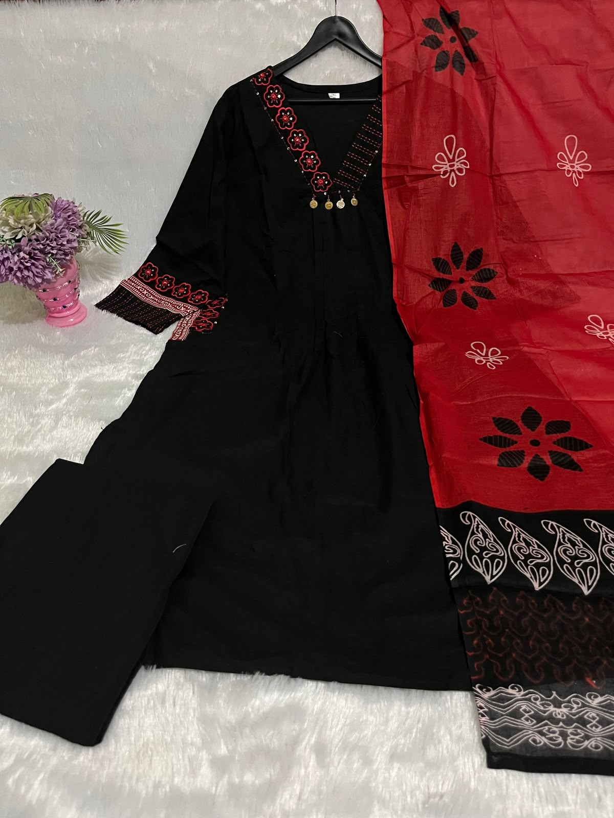 Pure Cotton Kurti Pant Set with Printed Mulmul Dupatta for Women
