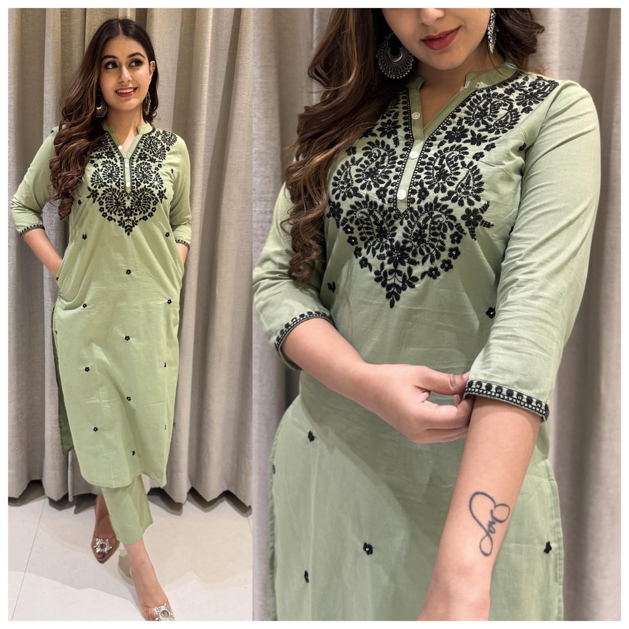 Pure Cotton Embroidered Kurti with Afghani Pant Set for Women
