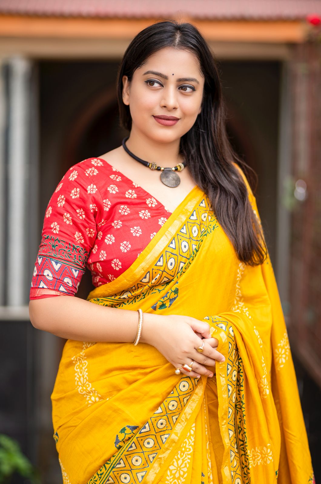 Pure Chanderi Hand Block Printed Cotton Ajrakh Saree with Zari Woven Pattu Border